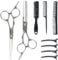 Hengxinc 9PCS Hairdressing Scissors Set, Professional Hair Scissors Set, 2-in-1 Thinning Scissors Hairdressing Kit for Men Women Children Pets Dog Home Salon Barber 6.7 Inch