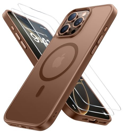 Miracase Magnetic for iPhone 16 Pro Max Case [Compatible with MagSafe] [With 2X Screen Protectors] Military-Grade Protection, Anti-Fingerprint, Slim Phone Case for iPhone 16 Pro Max 6.9 - Brown