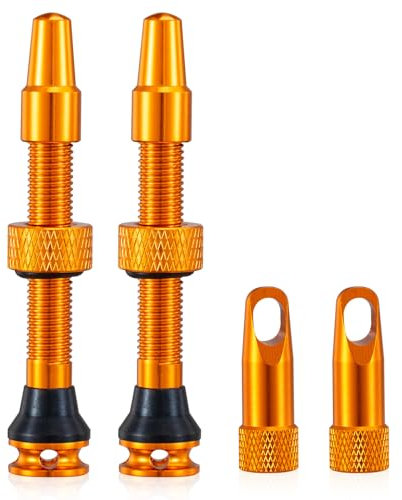 HZJD 2 Stück Presta Tubeless Ventile, Orange, Tubeless Vorbau, Integriertes Kernentfernungswerkzeug(44 mm)