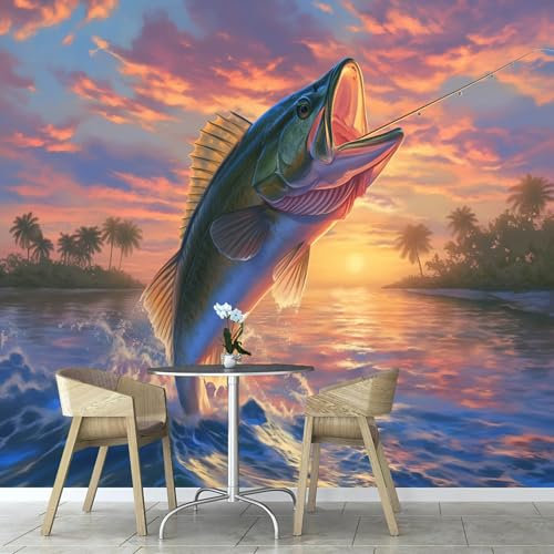 ANALTIRCE Wandbild Tapete Sonnenuntergang Großer Fisch Tapeten 150×105 cm Foto Tapete Schlafzimmer Wohnzimmer，Moderne Tier Bildtapete 3d Effekt Wandtapete