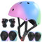 LANOVAGEAR Set de Protección Patinaje, Protección Infantil Consta de Casco Ajustable Rodilleras Coderas para Skate Patinaje Ciclismo Monopatín línea (Rosa Azul Verde, M)