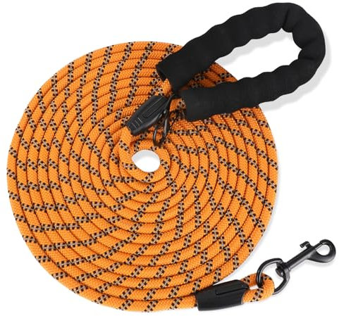 Training Leads for Dogs, 5M/16FT Strong Rope Long line Dog Lead Leash with Soft Padded Handle and Heavy Duty Hook, Reflective Recall Training Leads for Large Medium Small Dog,5m training Lead Orange