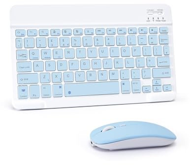 LAMA Wireless Keyboard and Mouse, Rechargeable Ultra Slim Universal Tablet Keyboard, Portable Bluetooth Keyboards for iPad/Tablet/iOS/Android/Windows/Laptops/Desktop Computer/Phones, Blue