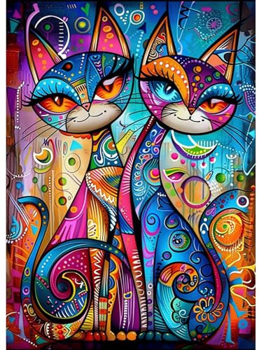 EOBROMD Chat Peinture Diamant Adulte, 5D DIY Broderie Diamant Kit Complet Animaux, Peinture Diamant Artisanat Strass Point de Croix Painting pour Adultes, Décoration Intérieur 30x40 cm