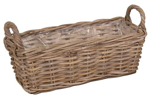 Annastore Pflanzkorb aus Weide mit Henkel und Folie - Ovaler Korb zum Bepflanzen - Weidenkorb - Rattenkorb Größe rechteckig groß: 45 x 20 x 17 cm (L/B/H)