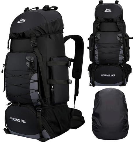 DEIUOGE Mochila impermeable de 90 L, mochila grande para viajes, para hombres, supervivencia, camping, senderismo, mochila ligera con cubierta para la lluvia