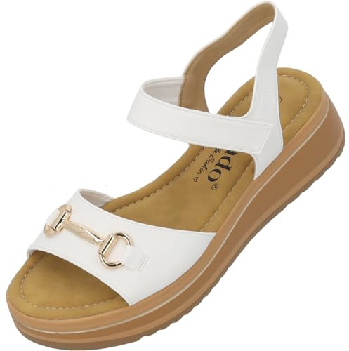 Palado Sandalen Damen Stamelos by Sila Sahin - bequeme Sandaletten - modische Sommerschuhe - elegante Pantoletten Weiß UK4,5 - EU37