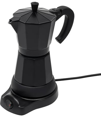 JUUTALK Elektrischer Espressokocher, Klein Espresso Maschine, Reise Kaffeemaschine, Elektrisch Edelstahl Mokkakocher, Tragbarkeit Mokka Maschine, 6 Tassen Moka-Kanne Schwarz 300 ml