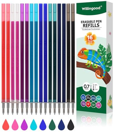 Willingood Ersatzminen für Stifte [8 Farben, 16er Pack]- Kompatibel Mit Legami - Einfach zu radieren - Stiftspitze 0,7mm,Höhe 13 cm