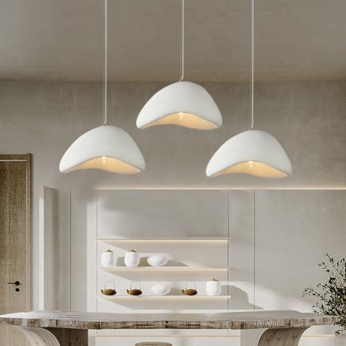 YZSJ Moderne 3-Flammig Pendelleuchte Wabi-Sabi E27 Esstisch Hängeleuchte Lampenschirm Polyethylen-Kronleuchter Höhenverstellbar Pendellampe Für Schlafzimmer Wohnzimmer Esszimmer Küche Insel(D)