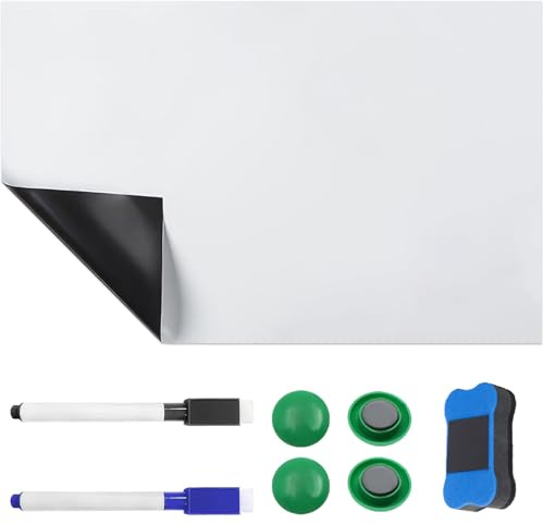 A5 Lavagna Magnetica Frigo, Lavagna magnetica cancellabile a secco con 2 pennarelli, 4 magneti e una 1 gomma pellicola flessibile per lavagna bianca per Ufficio Scuola Casa Cucina