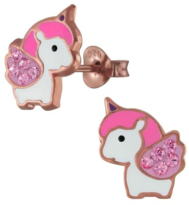 Monkimau Mädchen Ohrringe Einhorn | Ohrstecker aus 925 Sterling Silber | Kinderohrringe hypoallergen