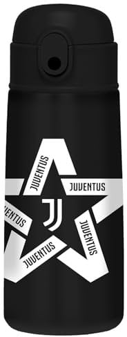 Seven Juventus - Cantimplora térmica, color negro, mantenimiento temperatura hasta 24 h, botella para guardería, escuela primaria y tiempo libre, niño fútbol, Negro, Moderno