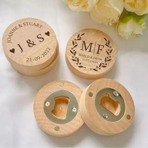Recuerdos de boda personalizados, imán magnético de madera para nevera, abridor de botellas de cerveza, regalo de recuerdo para cumpleaños, baby shower, aniversarios (60 unidades)