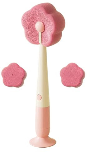 Cup Lid Cleaning Brush, Tumbler Scrubber Tool, Flower-Shaped Crevice Cleaner, Soft Suction Sponge Head, Ergonomic Non Slip Handle, ideal for Wine, Coffee, Sink, Travel 53.46 Inch