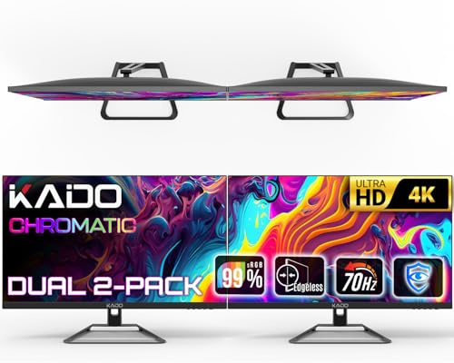 Kado Dual Monitor Setup - 2 Pack 4K 3840x2160 27 70Hz UHD VESA HDMI Built-in Speakers for Office Gaming (U27 Dual Series)