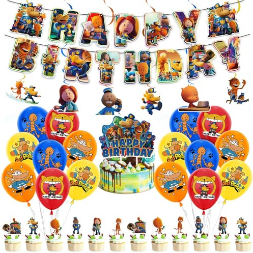 36PCS Dog Birthday Party Decorations for Boys, Complete Kids Party Kit with Hanging Banner, Swirls, Balloons & Cake Toppers, Cartoon Themed Supplies for Boys' Birthday Celebrations