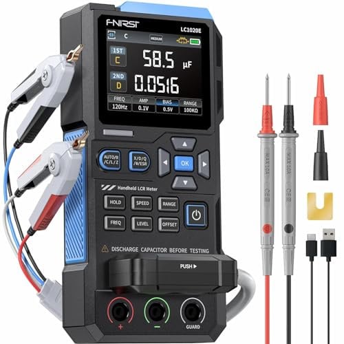 FNIRSI LC1020E 100kHz LCR-Meter, 19999 Counts Widerstands-Induktivitäts-Kondensatortester, Auto Bauteilerkennung, Misst ESR/Q/D/θ/X, Doppelparameteranzeige, Sortierung & offen/Kurzschlusskalibrierung