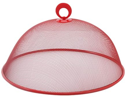 Food Covers Food Plate Covers Dustproof Stainless Steel Plates Bowls Dishes Cover Food Protection Mesh Net for Picnics Barbecue camping (red-28cm)