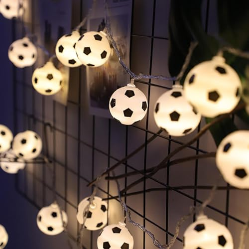 Stronrive Fußball Lichterkette - Ca. Fußball Schnurlampe für Schlafzimmer | 20 LED Deko Lampe Wasserdicht Für Innen- Und Außenbereich Hochzeit Garten Weihnachten Halloween
