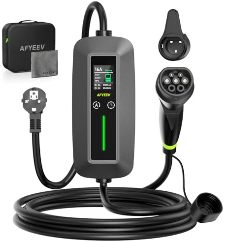 AFYEEV Cavo di ricarica tipo 2 Schuko 10 m 3,68 kW [1 fase, 6-16 A], auto elettrica tipo 2 Schuko, cavo di ricarica Schuko,EV portatile per auto elettrica (IEC 62196-2)