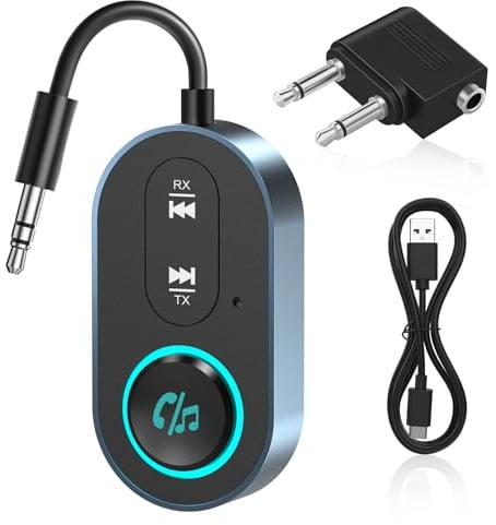 Trasmettitore e Ricevitore Bluetooth 5.3, 2 in 1 Trasmettitore e ricevitore Bluetooth, Adattatore Bluetooth Wireless per Auto/Aereo, Adatto per TV, Aereo, Auto e Impianto Stereo
