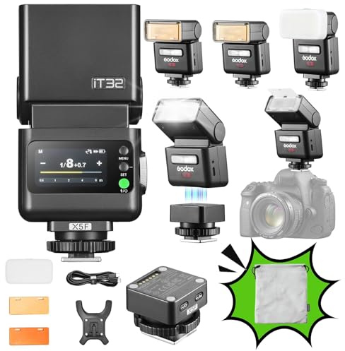 Godox iT32 TTL Kamera Blitz für Fujifilm X100VI X100V mit X5-F Funktrigger | für XT5 XT4 XT3 XT30 XT30II X-E5 GFX100RF XS20 XS10 XM5 GFX50S, 2.4GHz HSS 1/8000s Blitzgerät, 510 Blitze bei Voller Leistung