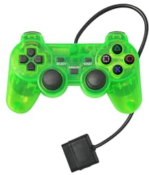 edgivet Mando con cable compatible con PlayStation 2, PS1 y PC – Alta precisión, diseño resistente y cable largo (Verde)