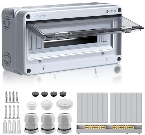 Neoteck Coffret Modulaire 18 Modules Étanche IP65 - Tableau Électrique ABS Transparent avec Accessoires - Boîtier de Distribution Mural pour Extérieur Maison Atelier