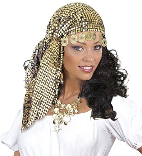 TrendandStylez Pailletten Kopftuch mit Münzen in Gold – Dein Accessoire für Wahrsagerin & Piratin Kostüm, funkelnder Kopfschmuck für Damen zu Karneval, Halloween & Bauchtanz