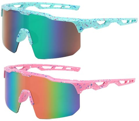 KUWUNG 2 Pezzi Occhiali da Sole Bambino, UV400 Polarizzati Occhiali Ciclismo Ragazzi Ragazze Occhiali Veloci, Occhiali da Sci, Occhiali Sportivi, per Attività allaperto, Ciclismo (B)