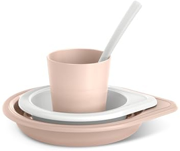 Suavinex, Vajilla Bebés, Set Platos Aprendizaje, +6 Meses, Wild&Free Rosa | Vajilla Infantil Apta Para Lavavajillas y Microondas. Incluye: Vaso para Beber + Plato Llano + Bol + Cuchara. Para Regalar
