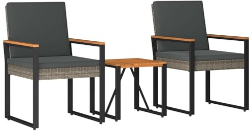 vidaXL Gartenmöbel Set 3 pcs Grau und Dunkelgrau Poly-Rattan, Stylische, rechteckige, wetterfeste Gartenmöbel, Patio-Set, Akazienholz, perfekt für draußen