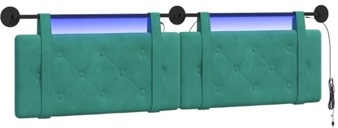 vidaXL Hängendes Kopfteil Mit LED Licht Türkis Samt, Bettkopfteil, Rechteckig aus Samt, Wandmontage, Bequeme Polsterung, Knopfheftung, Platzsparend Décor