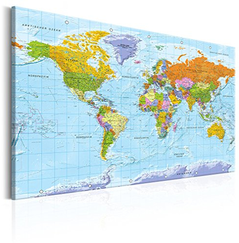 decomonkey 90x60 cm Politische Weltkarte Deutsch Pinnwand Leinwand Bilder Wandbilder Landkarte Welt Kontinente Reise Geographie