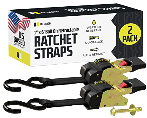 DC Cargo Ratschengurte zum Anschrauben, 2 Stück, 2,5 cm x 1,8 m – 272,2 kg Bruchfestigkeit – einziehbare Ratschen-Spanngurte für Boote, Jetskis, Motorräder, ATVs