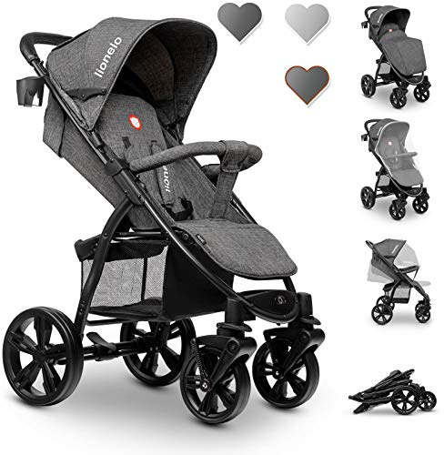 Lionelo Annet Buggy mit Liegefunktion Kinderwagen klein zusammenklappbar Eva-Schaum-Räder Moskitonetz Fußdecke Getränkehalter Korb (stone)