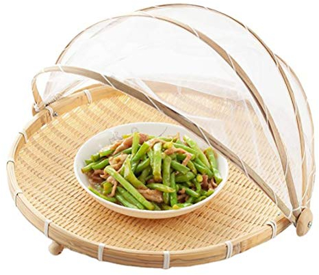 Tente de Service de Nourriture en Bambou Plateau de Casquette de Mouche Maille Couverture de Nourriture Pliable Panier de Rangement tissé à la Main Protection Parfaite Contre Les Mouches