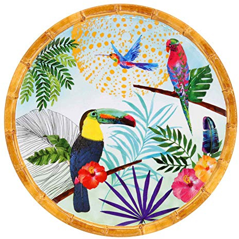 Les Jardins de la Comtesse – Plato de postre plano de melamina pura – Toucanes de Río – Ø 23 cm – Vajilla Quasi-irrompible MelARTmine