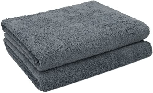 ZOLLNER 2er Set Badetücher in 100x150 cm - besonders weiche und saugstarke Saunatücher in grau - mit praktischem Aufhänger - waschbar bis 95°C - Baumwolle - Hotelqualität