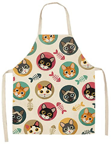 ShopINess Delantales de Cocina Gato para Adultos y Niños para Cocinar en Familia Barbacoas Fiestas Idea Regalo (Espinas de Pescado, 68x55 cm) Tamaño Adultos