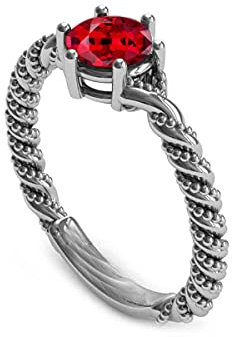 CaratYogi 925 Sterlingsilber-Antike-Ring Erstellt Rubin Astrologie Edelstein-Verlobungsring Frauen in Größe: 66