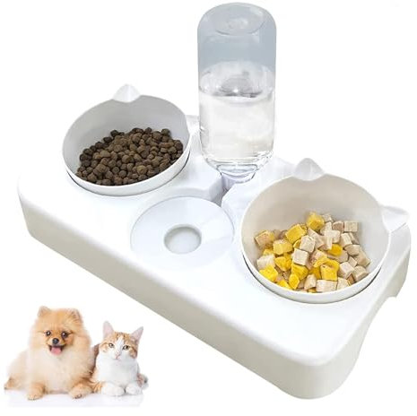 Kakbrt Ecuelle Chat,3 en 1 à Stockage d'eau Automatique Gamelles pour Chats,Anti-Dérapant Bols de Nourriture pour Animaux de Compagnie,Disponible pour Les Chats et Les Chiots (Blanc)