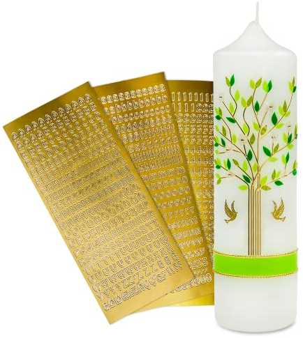 WikaKerzen DIY Taufkerze Lebensbaum - Personalisierbare Kerze zur Hochzeit, Taufe & Kommunion - Geschenk für Junge - Sticker für Datum & Name - 25x7cm
