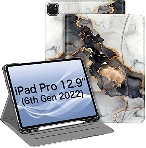Fintie Folio-Hülle für iPad Pro 12.9 Zoll (32.8 cm) 5. Generation 2021, Multi-Angle Smart Stand Cover mit Stifthalter und Tasche, auch passend für iPad Pro 12.9 2020 4th & 2018 3rd Gen, Wolken-Marmor
