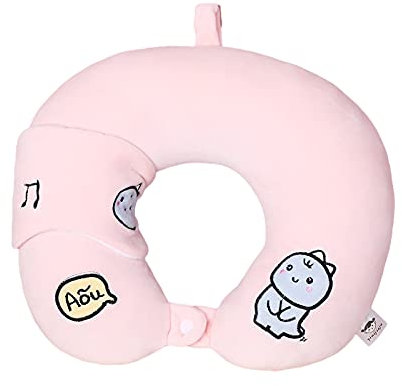 Dinosaurier Muster Reisekissen Nackenkissen Weiches Kinder Nackenkissen Nackenhörnchen mit Schlafmaske, Ideal für Reise Büro und Haus (Rosa)
