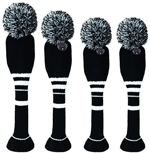 Confezione da 3 o 4 copri mazze da golf per Woods 1 3 5 Driver Fairway ibridi in legno con targhetta numerica lavorata a maglia (Carbon1335)