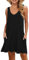 WNEEDU Damen Leichte Sommerkleid V-Ausschnit Swing Tank-Kleid Ärmellos Strandkleid Knielang mit Taschen