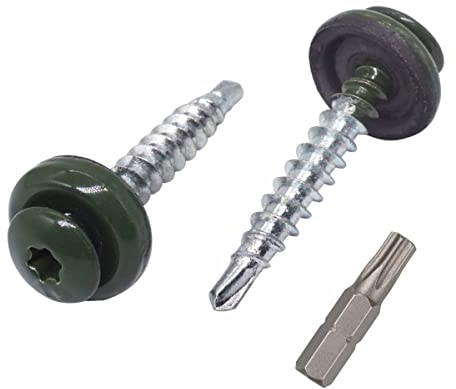 Marcopol 30 Stück Metall Dachdecker Torx Schrauben 4,8 x 35 mm Lackierte Selbstbohrschrauben mit EPDM Unterlegscheiben Blechschraube 30 Chromgrün RAL 6020