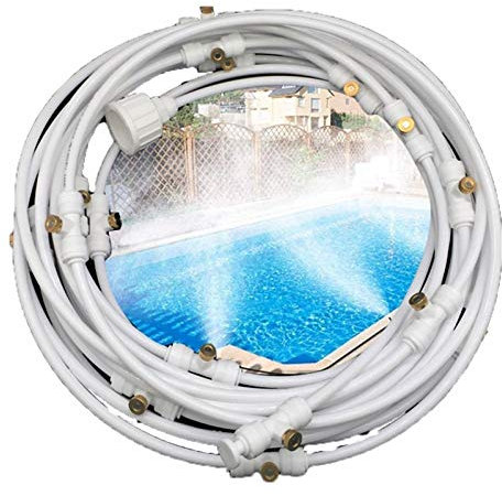 Misting Cooling System Water Irrigation Fan Misting Mister Kit + Brass Mist Nozzles+3/4 Faucet Connector for Trampoline Waterpark Patio Umbrella, Shade Sail Automatic Distribution System